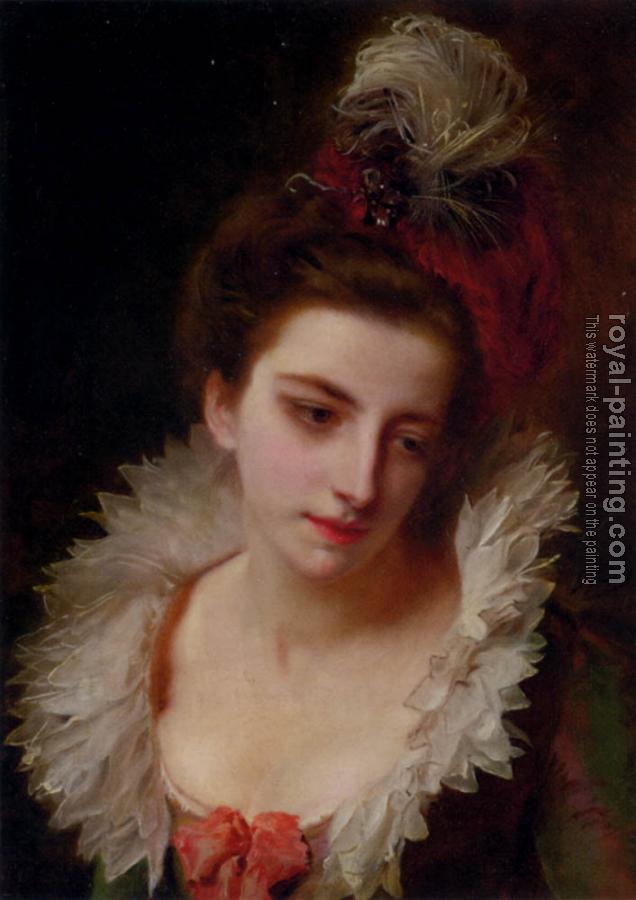 Gustave Jean Jacquet : Portrait Of A Lady With A Feathered Hat